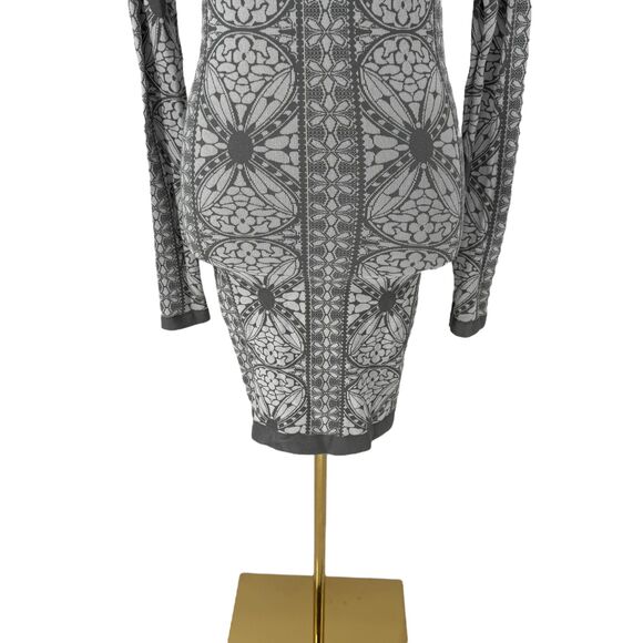 Free People Seamless Bodycon Dress MEDIUM LARGE Intimately Ivory Gray Jacquard - Picture 5 of 12